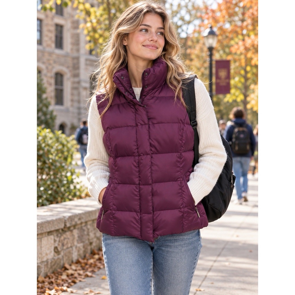 Eddie Bauer Premium 75% Goose Down  Zip Puffer Vest ~Women's S~ Purple Zip Pkts